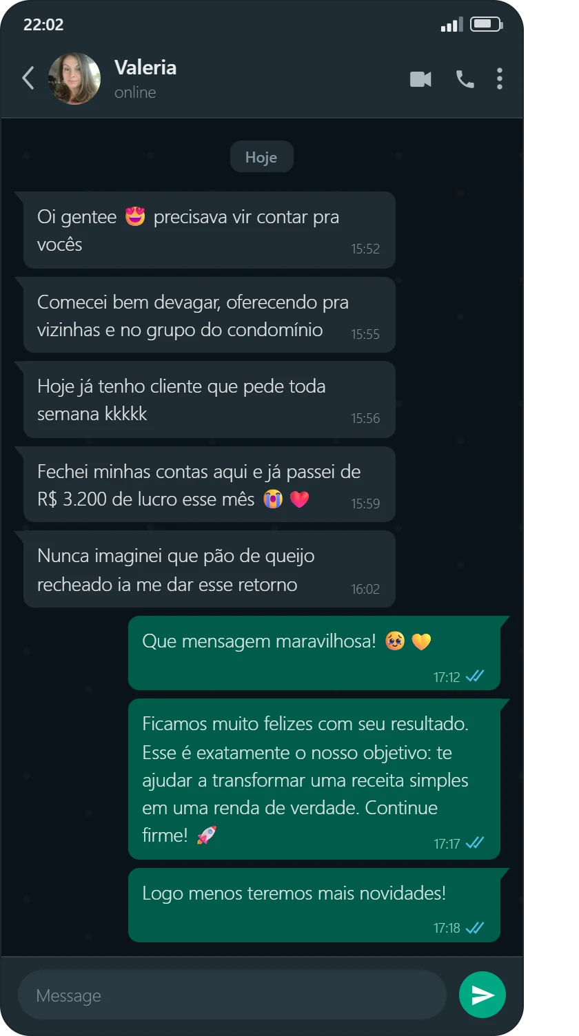 Print da conversa com Valeria.